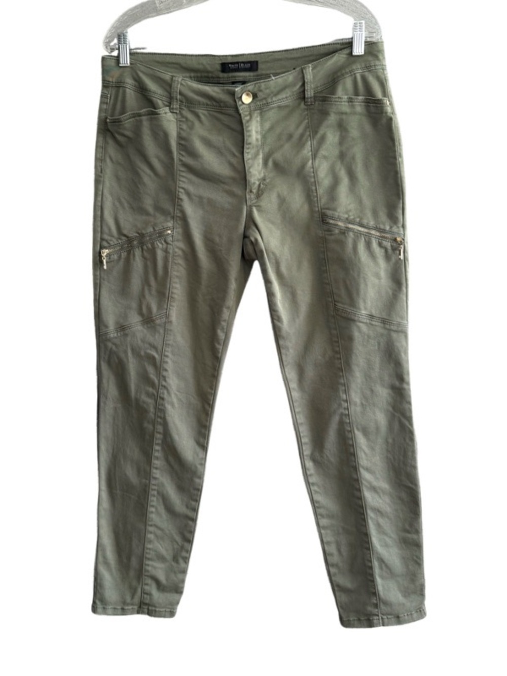 WHBM Skinny Crop Cargo Jeans Zipper Utility Pants Sage Green Size 12